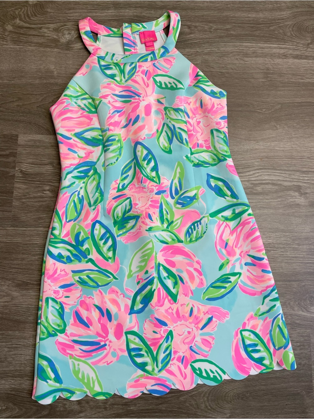 Lilly Pulitzer Floral Print Scallop Hem Sleeveless Girls Shift Dress Size 14